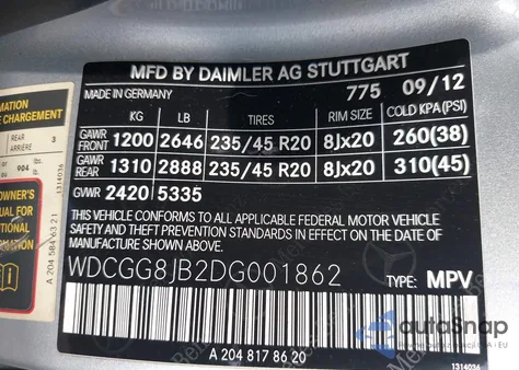 2013 Mercedes-Benz Glk 350 4Matic z USA, uszkodzony, nr VIN WDCGG8JB2DG001862